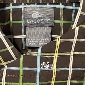 Made In France Lacoste Men’s 40 (M) Long Sleeve Button Down Shirt Brown Plaid